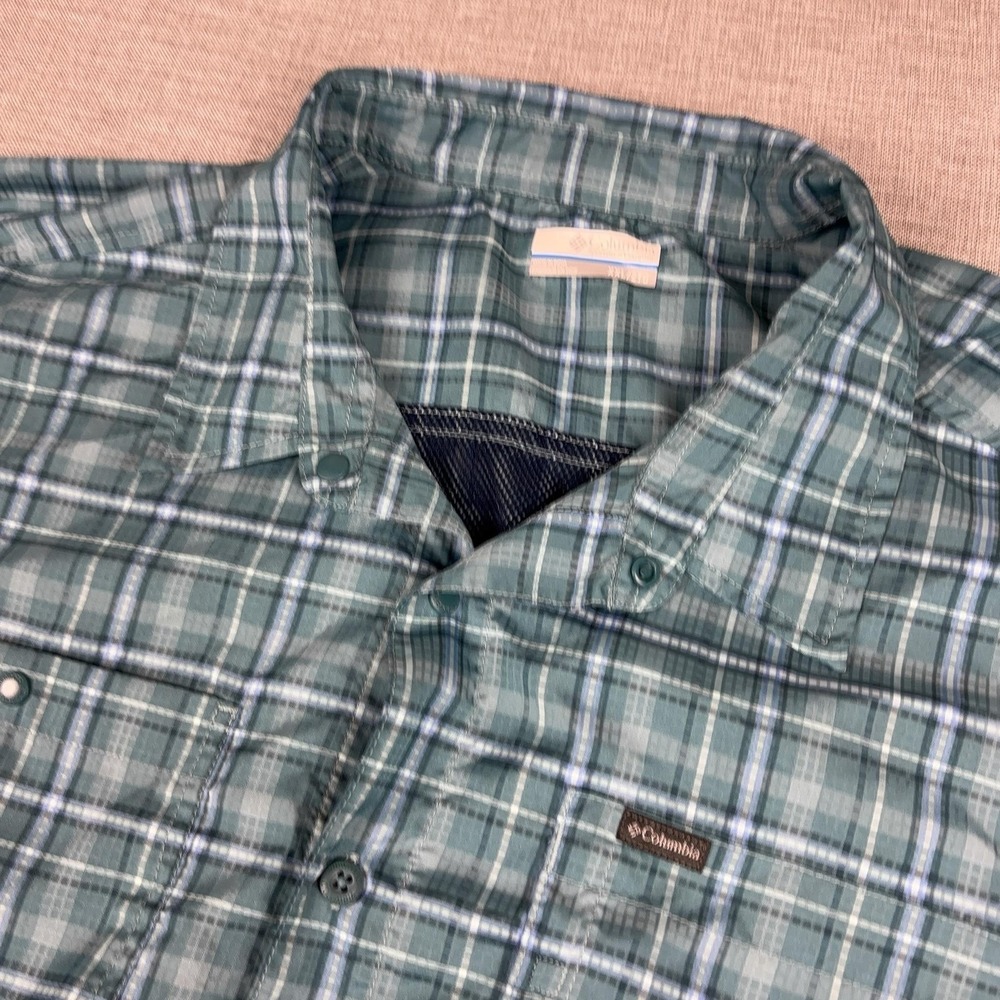 Columbia Shirt Mens 2XL Green Plaid Long Sleeve Omni-Shade Fishing SPF 40+